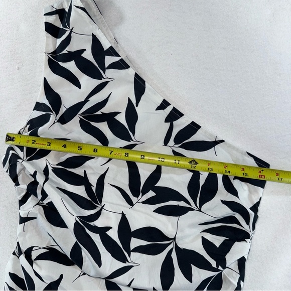 One-Shoulder Black and White Leaf Print Top formal business casual beach summer - Picture 12 of 15
